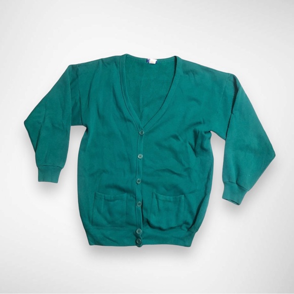 Preppy Green Sweatshirt Cardigan Vintage 80’s - Picture 1 of 4